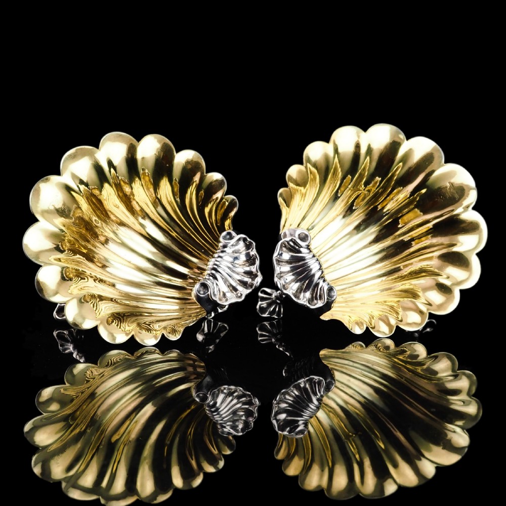 Antique Georgian Solid Silver Shell Salt/Butter Dishes Pair Rococo & Scalloped - London 1755 View XIV