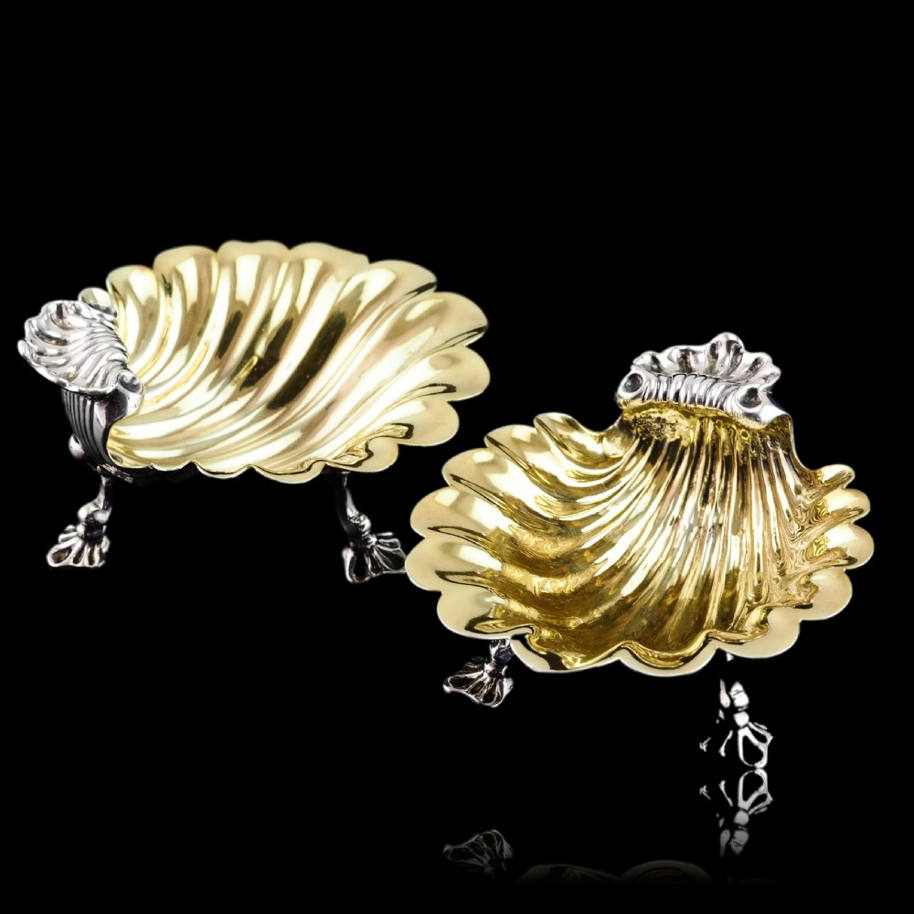 Antique Georgian Solid Silver Shell Salt/Butter Dishes Pair Rococo & Scalloped - London 1755 View XV