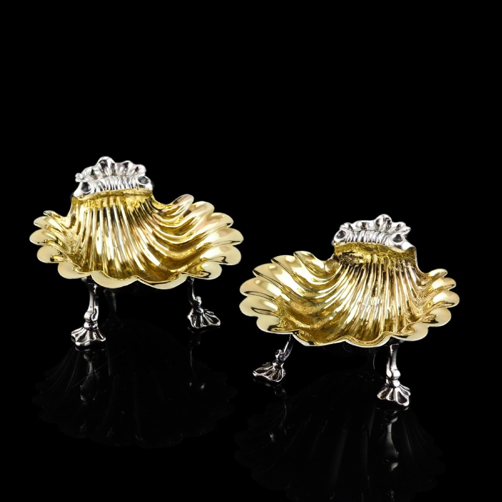 Antique Georgian Solid Silver Shell Salt/Butter Dishes Pair Rococo & Scalloped - London 1755 View XVI