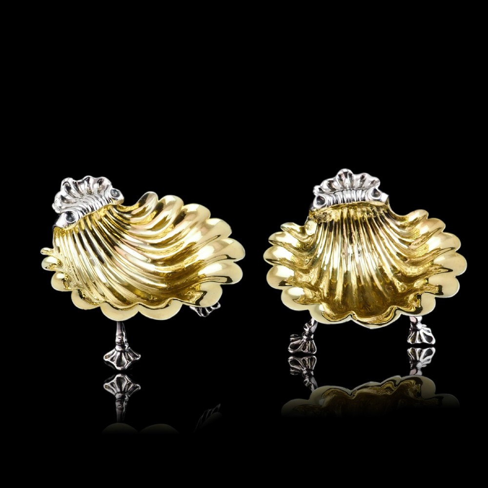 Antique Georgian Solid Silver Shell Salt/Butter Dishes Pair Rococo & Scalloped - London 1755 View XVII