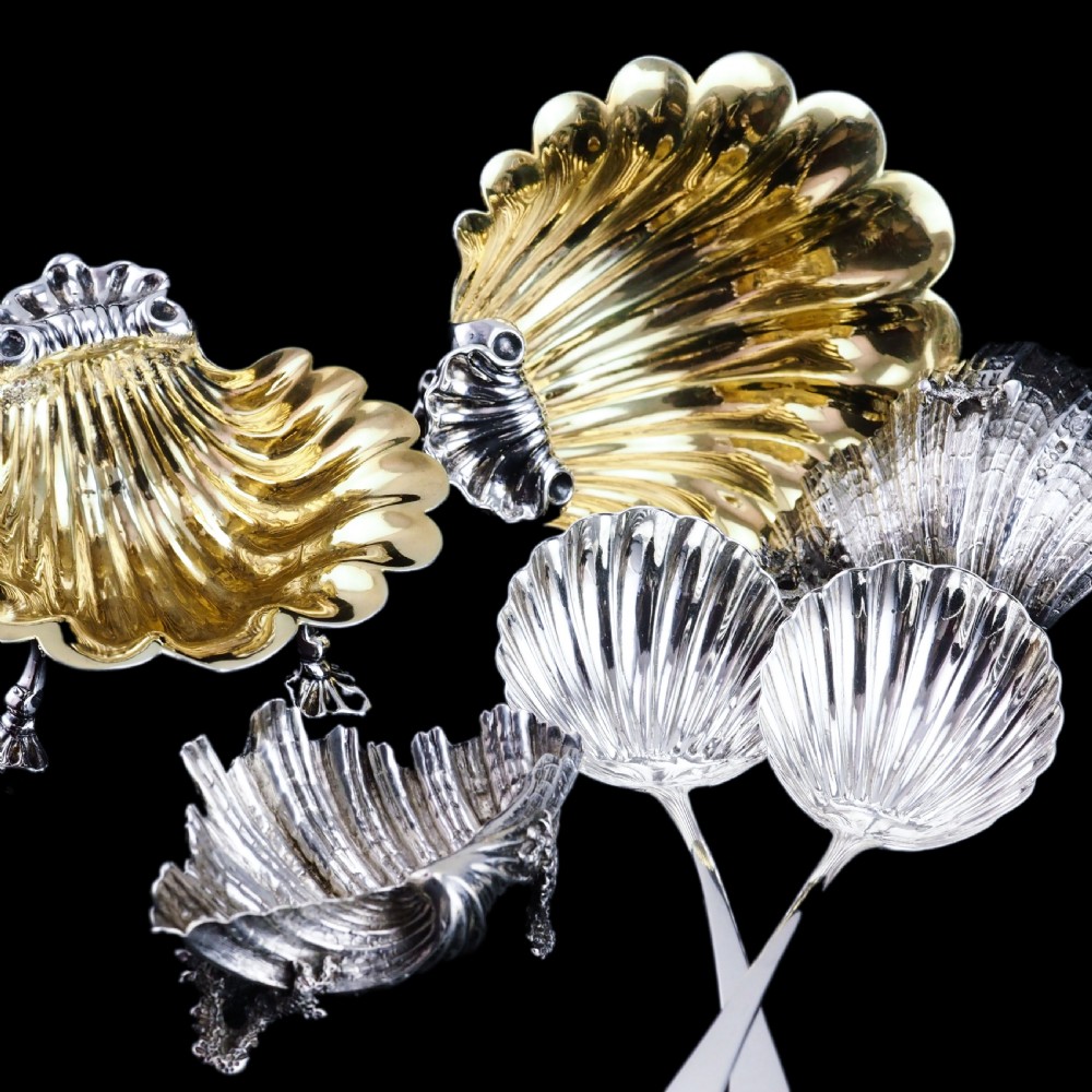 Antique Georgian Solid Silver Shell Salt/Butter Dishes Pair Rococo & Scalloped - London 1755 View XIX