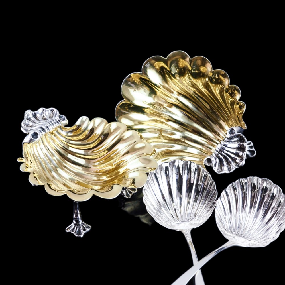Antique Georgian Solid Silver Shell Salt/Butter Dishes Pair Rococo & Scalloped - London 1755 View XXI