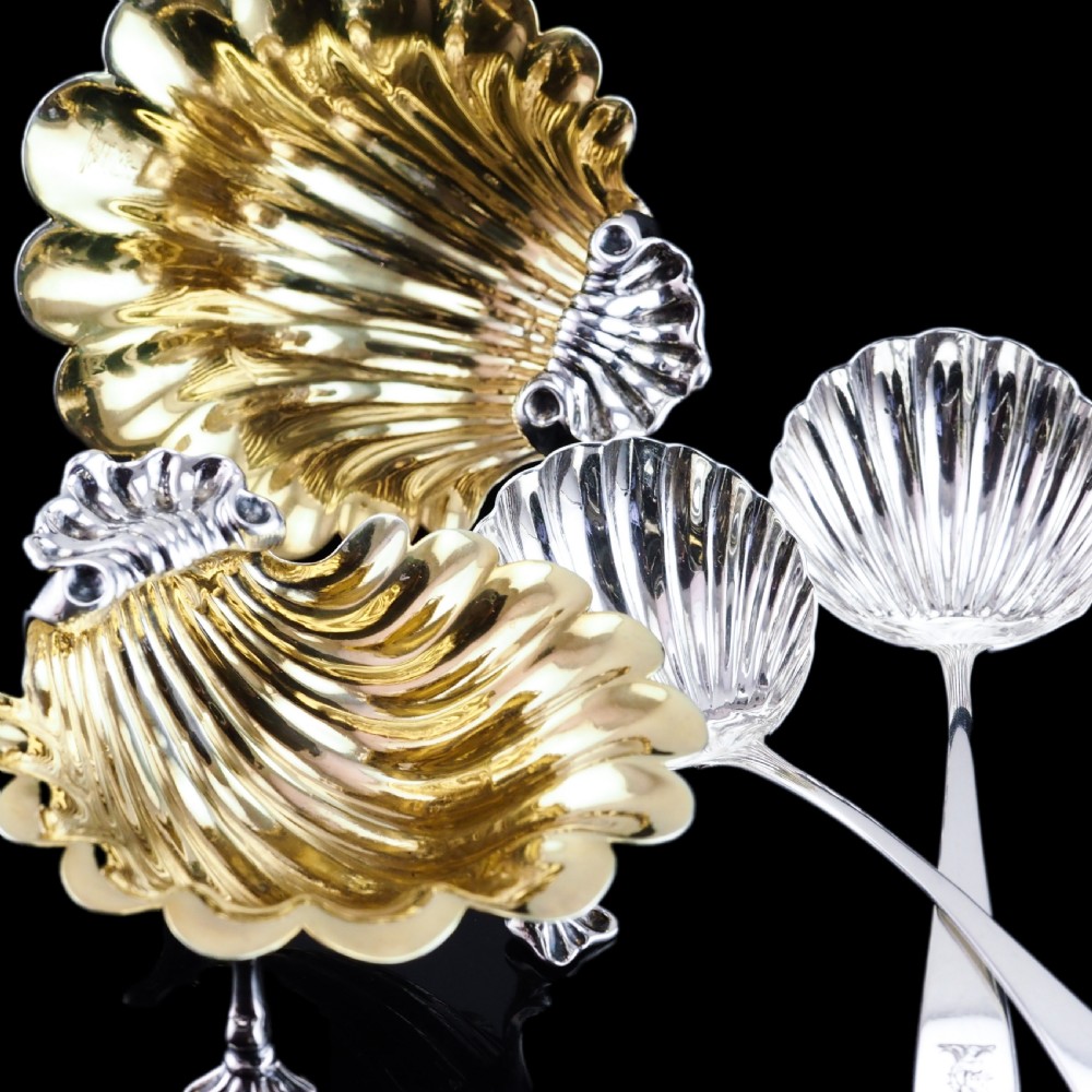 Antique Georgian Solid Silver Shell Salt/Butter Dishes Pair Rococo & Scalloped - London 1755 View XXII