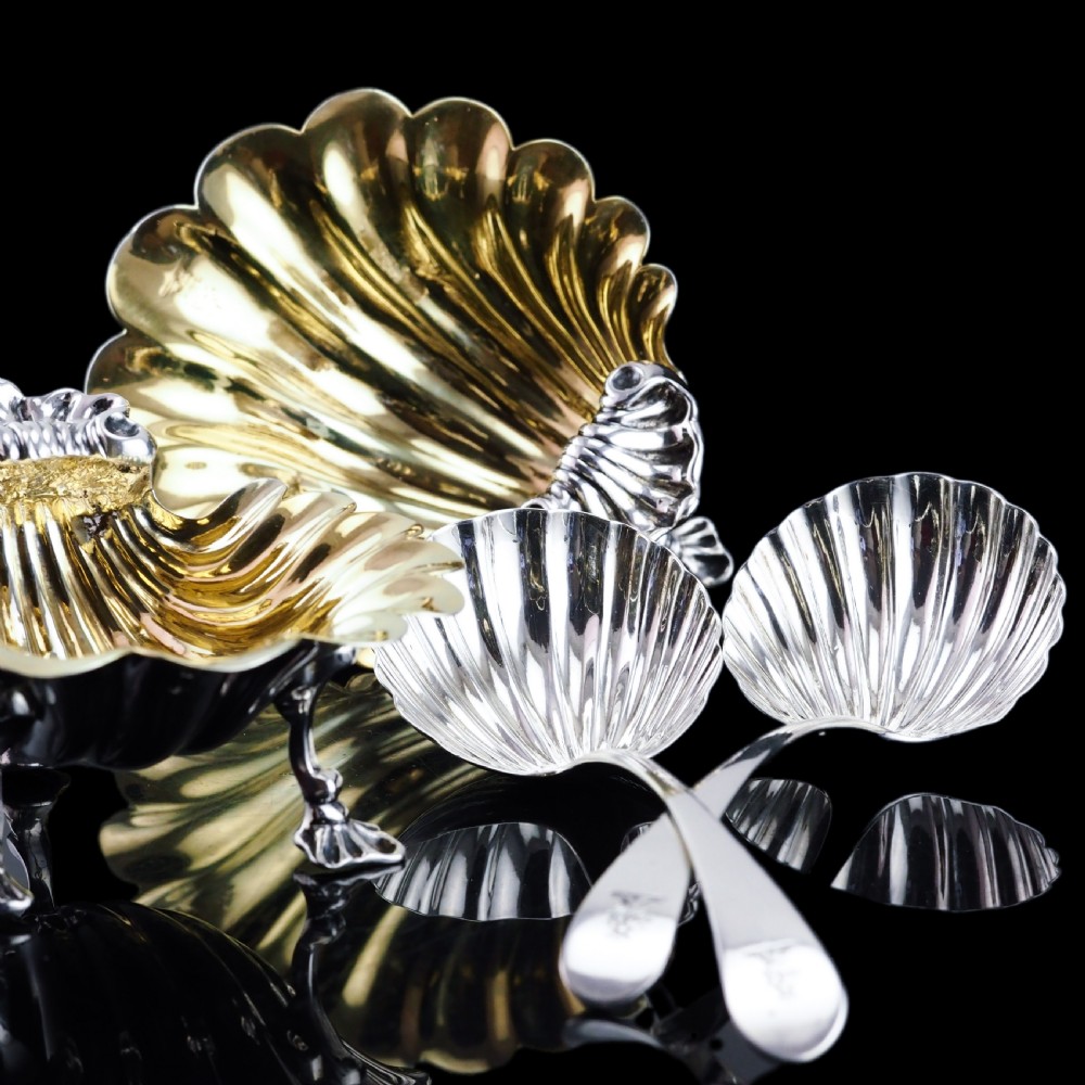 Antique Georgian Solid Silver Shell Salt/Butter Dishes Pair Rococo & Scalloped - London 1755 View XXIII