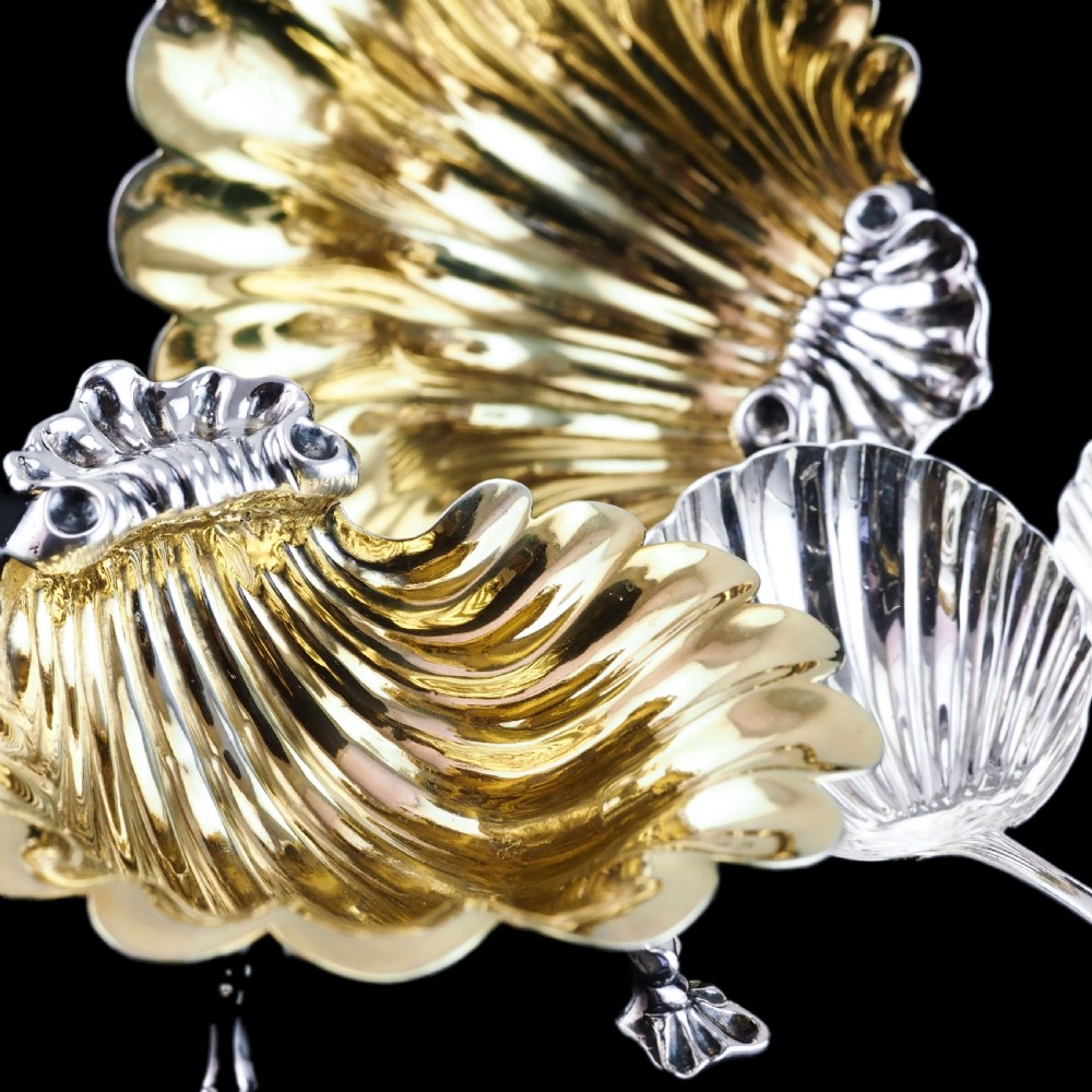 Antique Georgian Solid Silver Shell Salt/Butter Dishes Pair Rococo & Scalloped - London 1755 View XXIV
