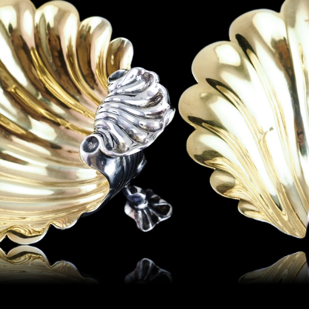 Antique Georgian Solid Silver Shell Salt/Butter Dishes Pair Rococo & Scalloped - London 1755 View XXV