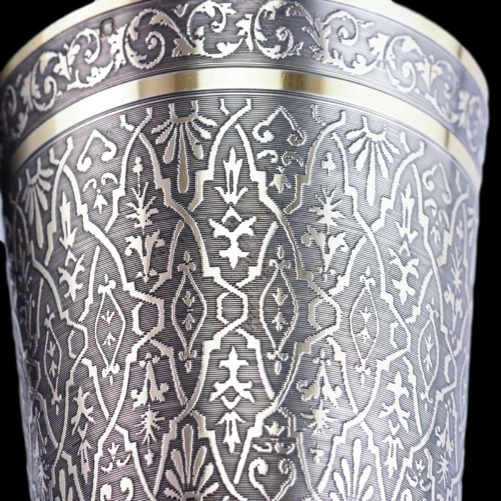 Antique French Solid Silver Parcel Gilt Beaker Cup, Engine Turned & Engraved 19th c. View V