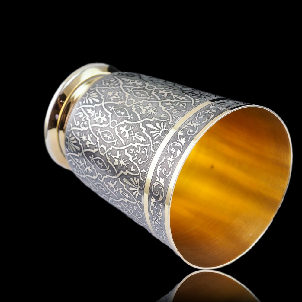 Antique French Solid Silver Parcel Gilt Beaker Cup, Engine Turned & Engraved 19th c. View XIV