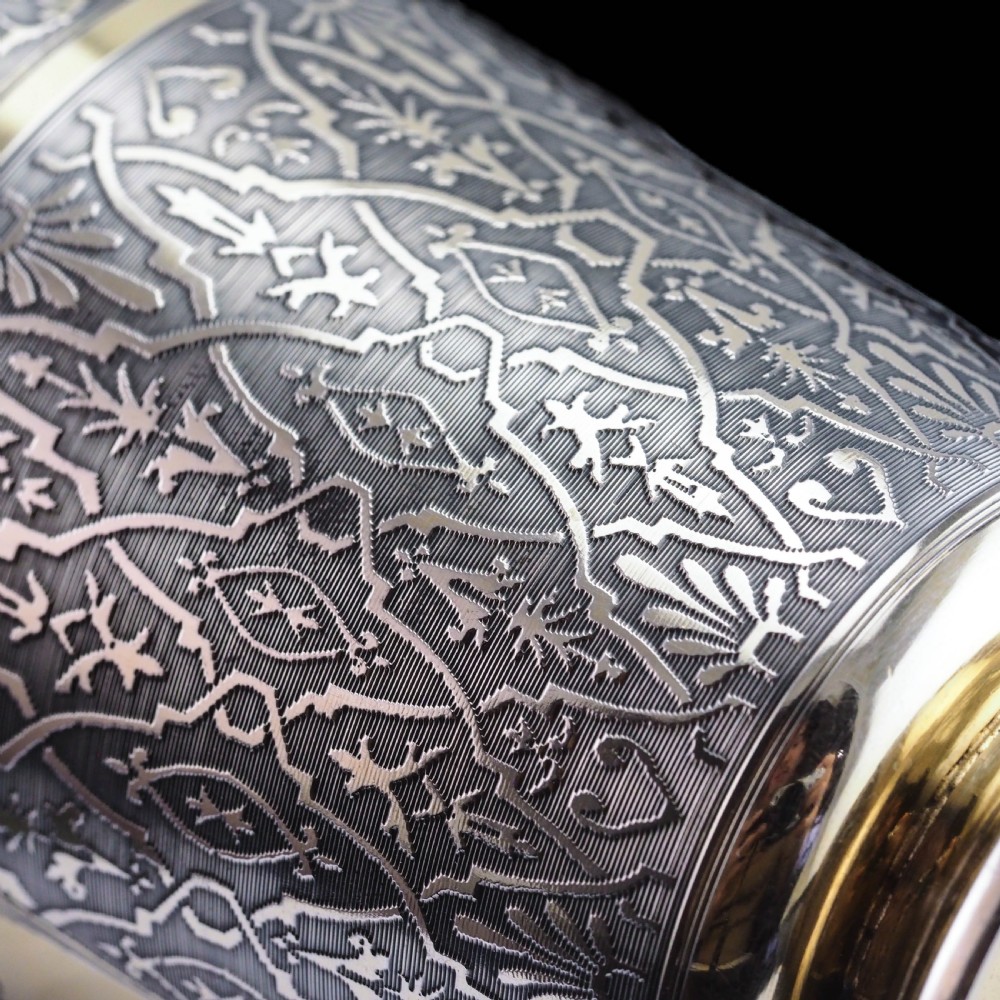 Antique French Solid Silver Parcel Gilt Beaker Cup, Engine Turned & Engraved 19th c. View XIX