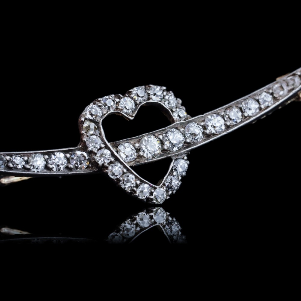 Antique Victorian Diamond Heart & Crescent Brooch 14K Gold - c.1900 View II