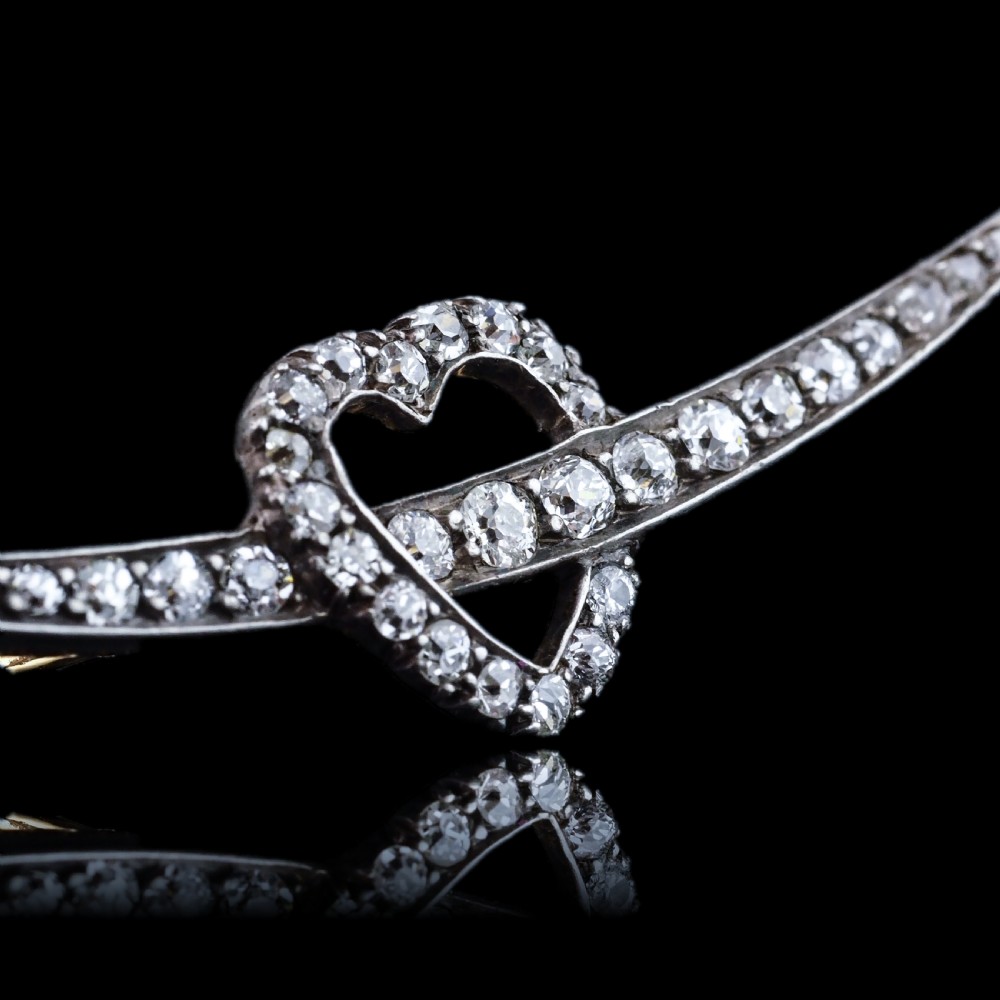 Antique Victorian Diamond Heart & Crescent Brooch 14K Gold - c.1900 View IV