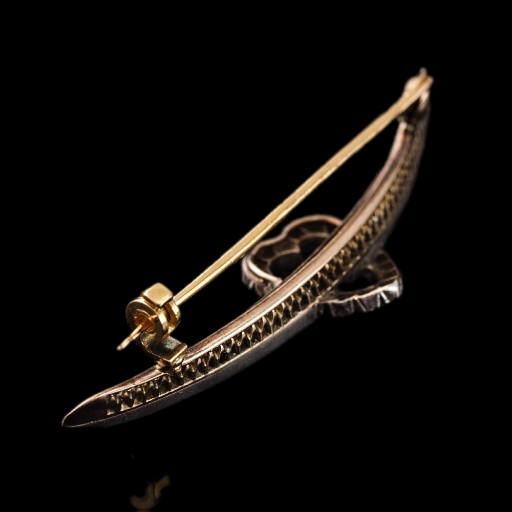 Antique Victorian Diamond Heart & Crescent Brooch 14K Gold - c.1900 View VI