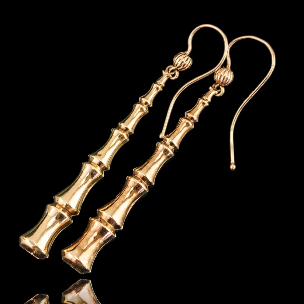 Antique Bamboo Design Earrings 9K Gold - c.1920