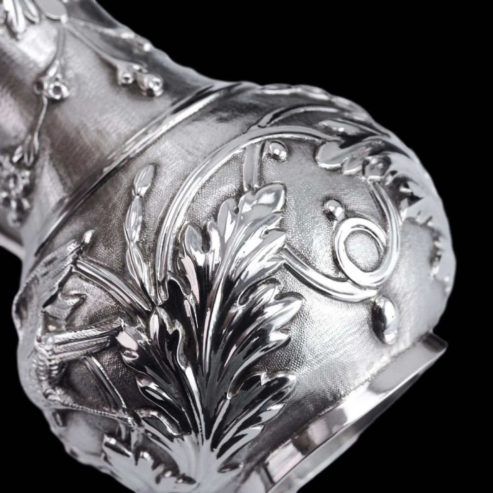 Antique Victorian Solid Silver Milk Pitcher Jug with Ornate Chased Design - London 1863 View VIII