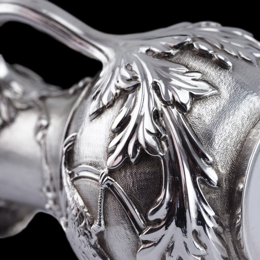 Antique Victorian Solid Silver Milk Pitcher Jug with Ornate Chased Design - London 1863 View IX