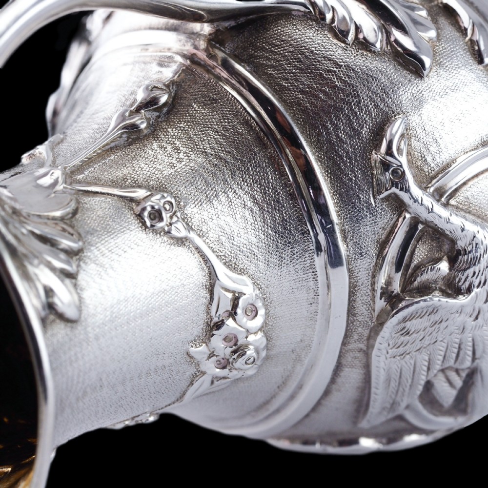 Antique Victorian Solid Silver Milk Pitcher Jug with Ornate Chased Design - London 1863 View X