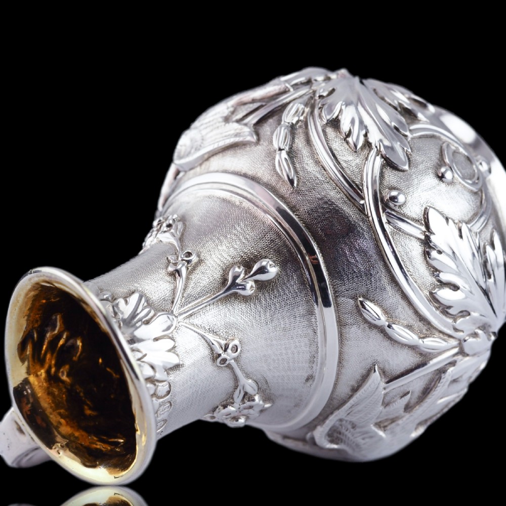 Antique Victorian Solid Silver Milk Pitcher Jug with Ornate Chased Design - London 1863 View XI