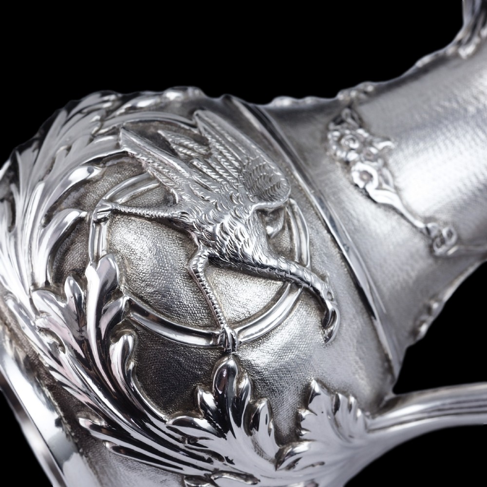 Antique Victorian Solid Silver Milk Pitcher Jug with Ornate Chased Design - London 1863 View XII