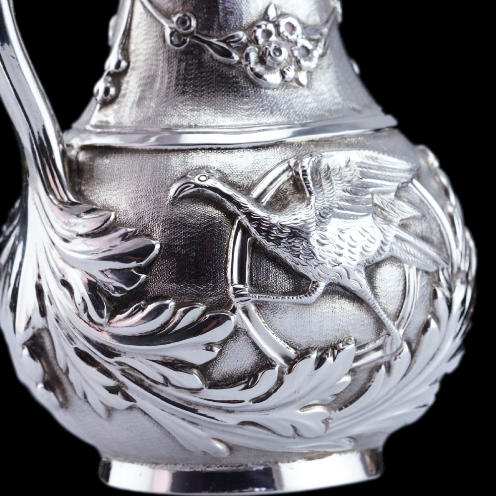 Antique Victorian Solid Silver Milk Pitcher Jug with Ornate Chased Design - London 1863 View XIII
