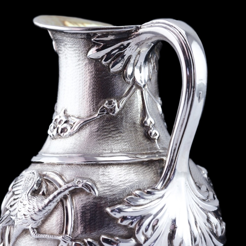 Antique Victorian Solid Silver Milk Pitcher Jug with Ornate Chased Design - London 1863 View XV