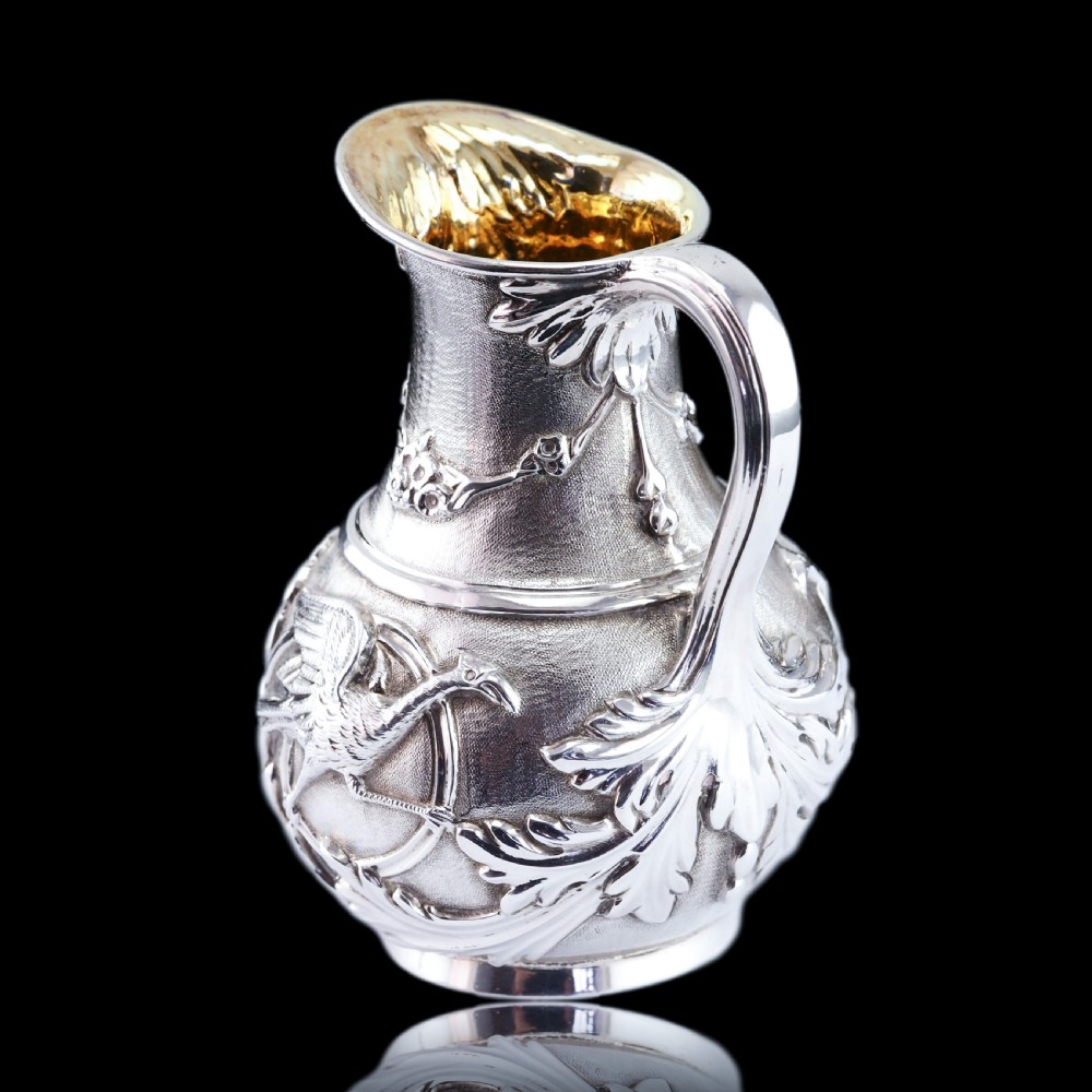 Antique Victorian Solid Silver Milk Pitcher Jug with Ornate Chased Design - London 1863 View XVIII