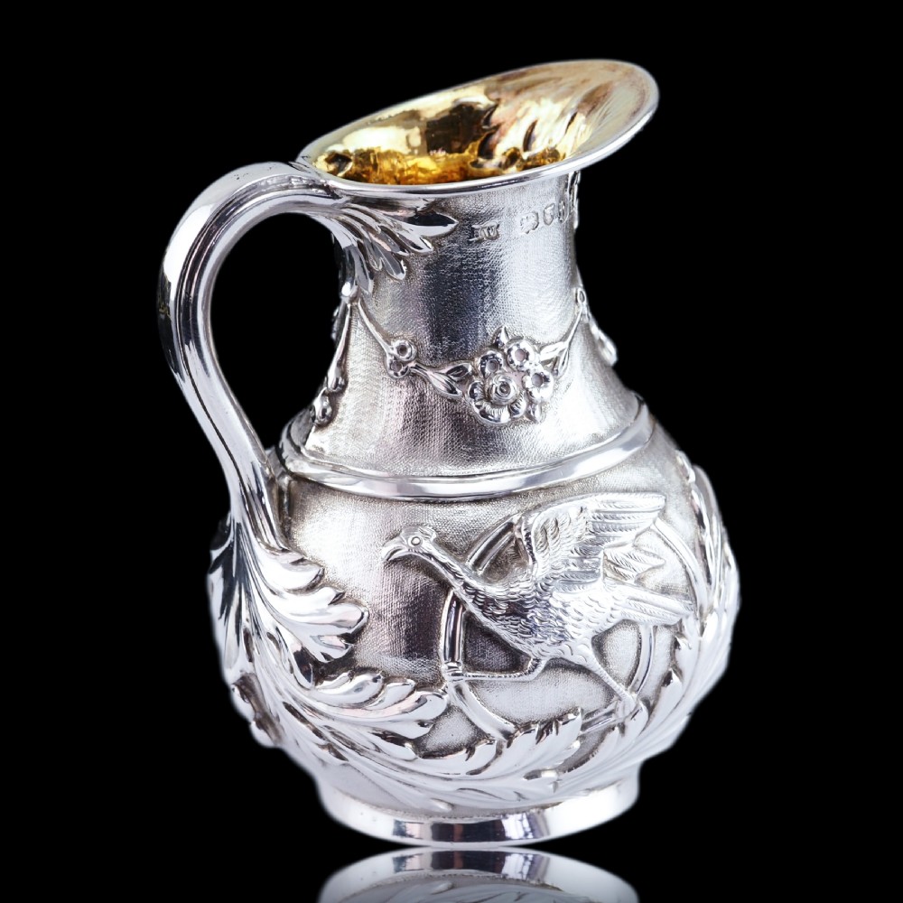 Antique Victorian Solid Silver Milk Pitcher Jug with Ornate Chased Design - London 1863 View XIX
