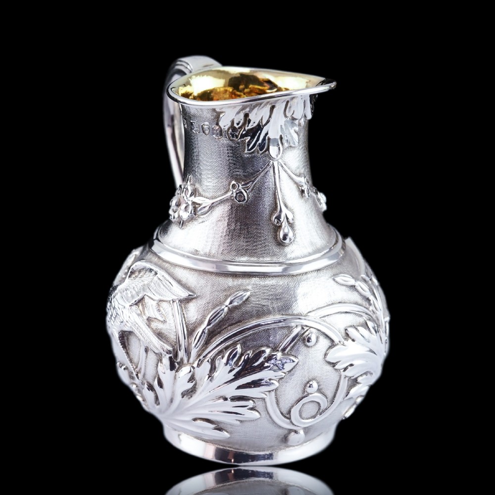 Antique Victorian Solid Silver Milk Pitcher Jug with Ornate Chased Design - London 1863 View XX
