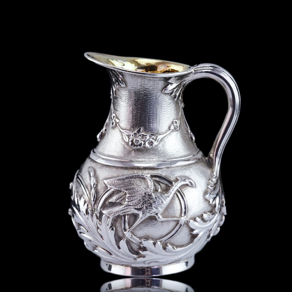 Antique Victorian Solid Silver Milk Pitcher Jug with Ornate Chased Design - London 1863 View XXI