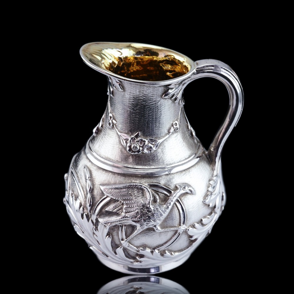 Antique Victorian Solid Silver Milk Pitcher Jug with Ornate Chased Design - London 1863 View XXII