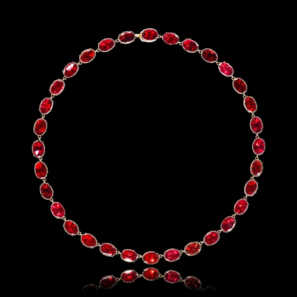 Antique Georgian/Victorian Garnet Riviere Necklace 9K Gold - Early 19th c.