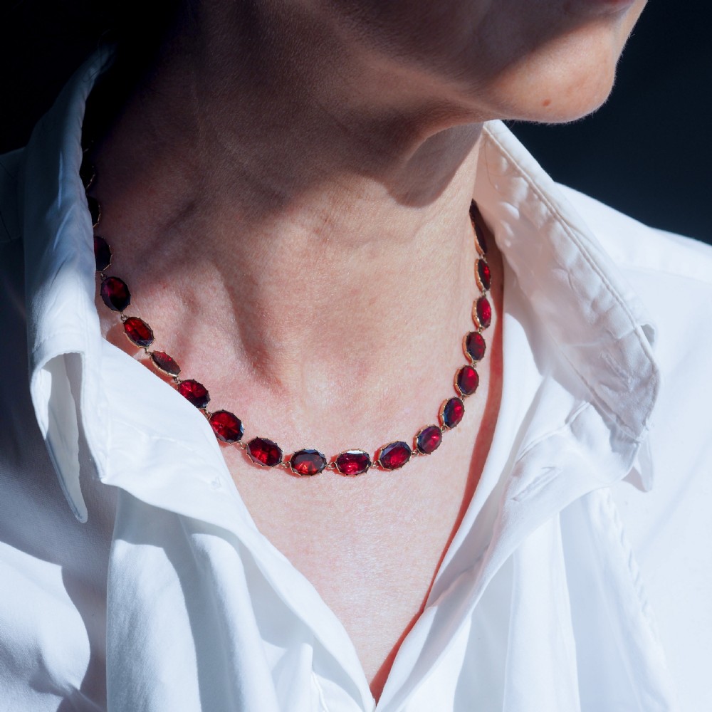 Antique Georgian/Victorian Garnet Riviere Necklace 9K Gold - Early 19th c. View V