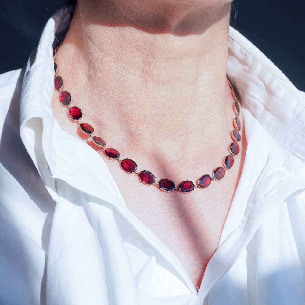Antique Georgian/Victorian Garnet Riviere Necklace 9K Gold - Early 19th c. View VI