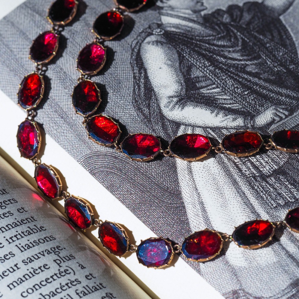 Antique Georgian/Victorian Garnet Riviere Necklace 9K Gold - Early 19th c. View X