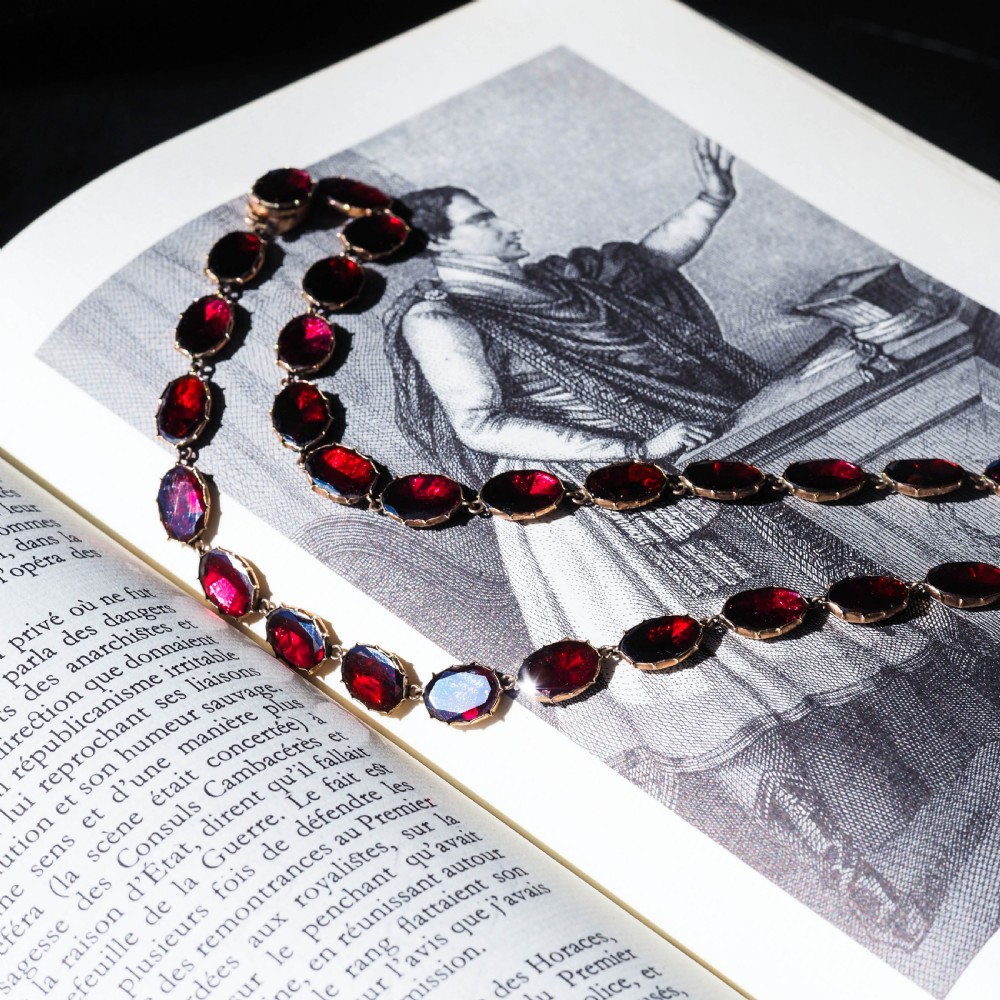 Antique Georgian/Victorian Garnet Riviere Necklace 9K Gold - Early 19th c. View XI