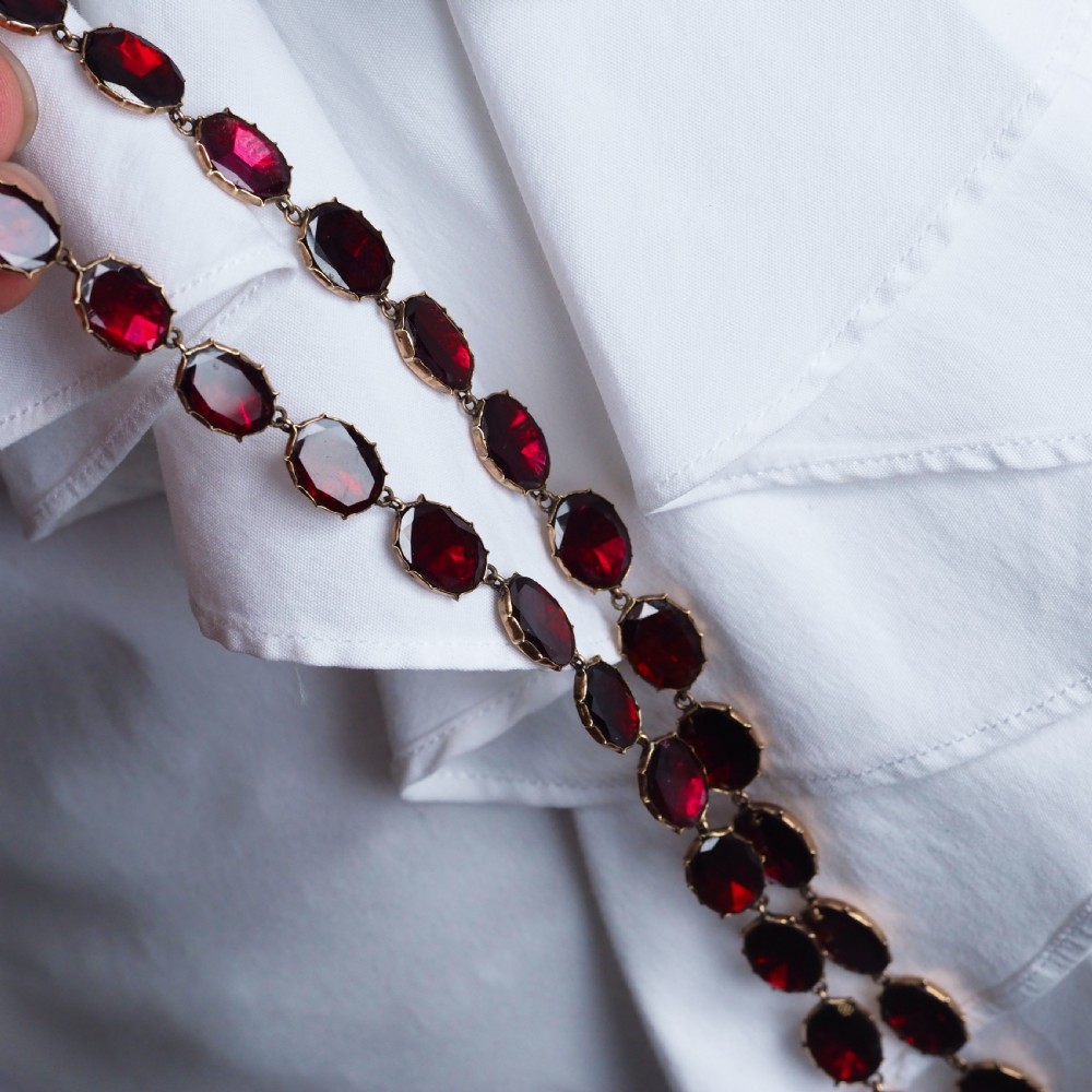 Antique Georgian/Victorian Garnet Riviere Necklace 9K Gold - Early 19th c. View XIII