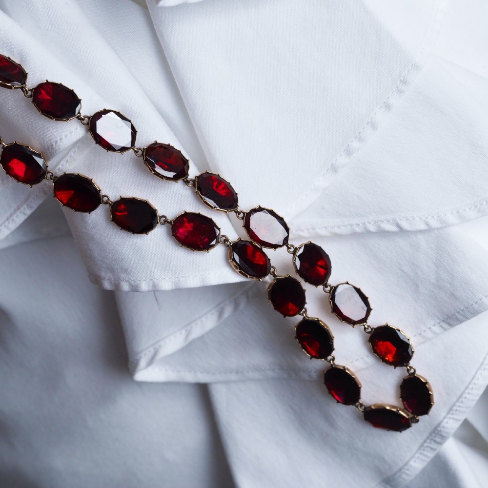 Antique Georgian/Victorian Garnet Riviere Necklace 9K Gold - Early 19th c. View XIV