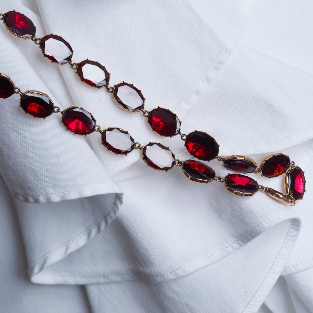 Antique Georgian/Victorian Garnet Riviere Necklace 9K Gold - Early 19th c. View XV