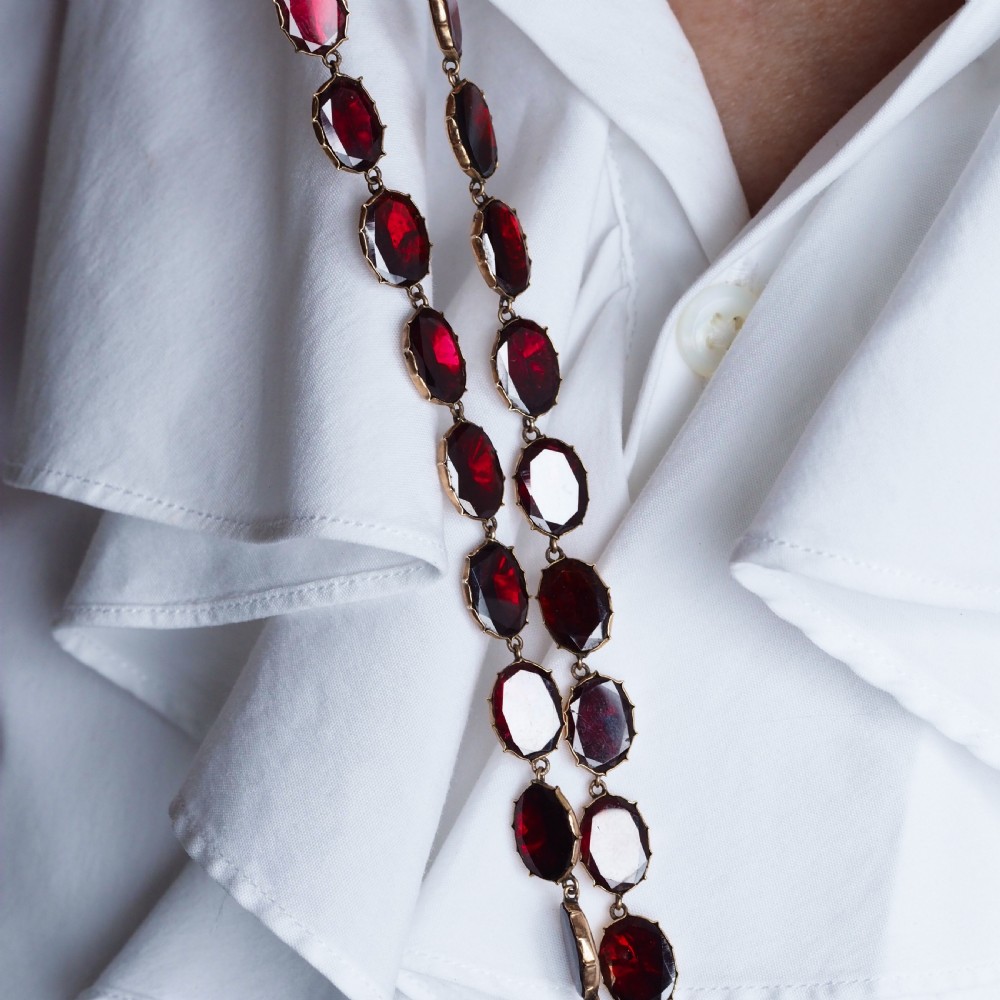 Antique Georgian/Victorian Garnet Riviere Necklace 9K Gold - Early 19th c. View XVI