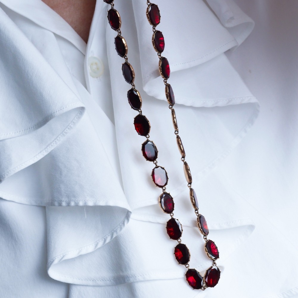 Antique Georgian/Victorian Garnet Riviere Necklace 9K Gold - Early 19th c. View XVII