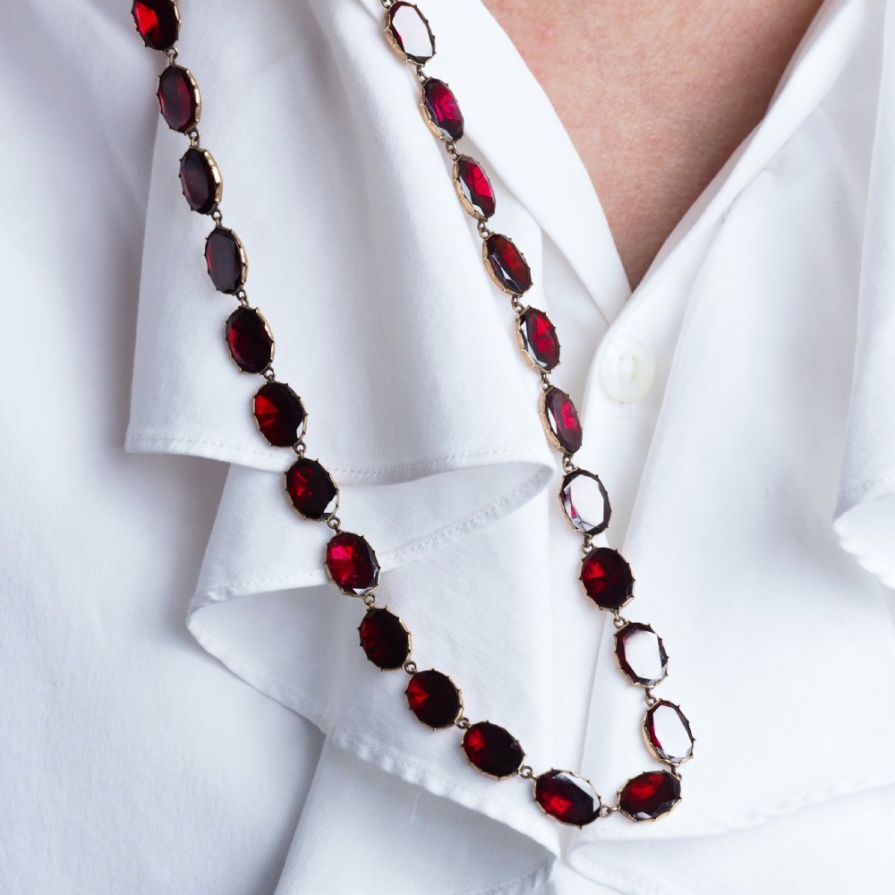 Antique Georgian/Victorian Garnet Riviere Necklace 9K Gold - Early 19th c. View XVIII