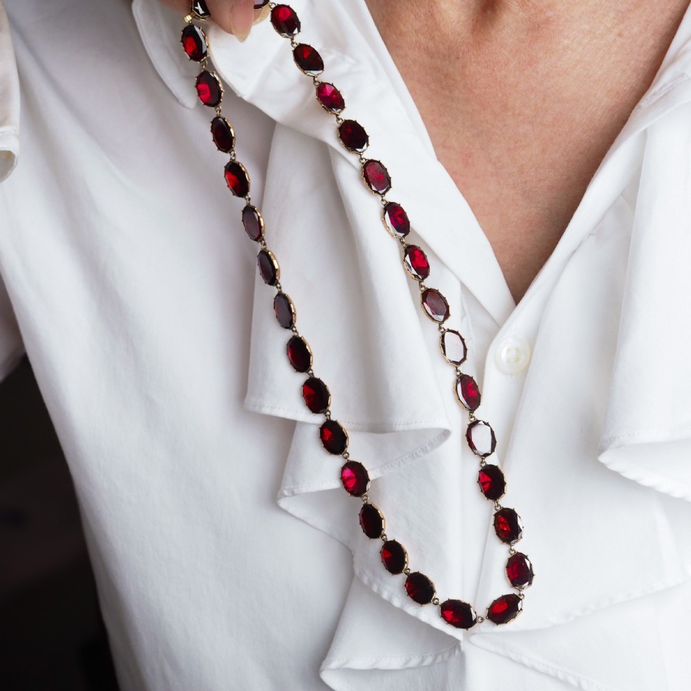 Antique Georgian/Victorian Garnet Riviere Necklace 9K Gold - Early 19th c. View XIX