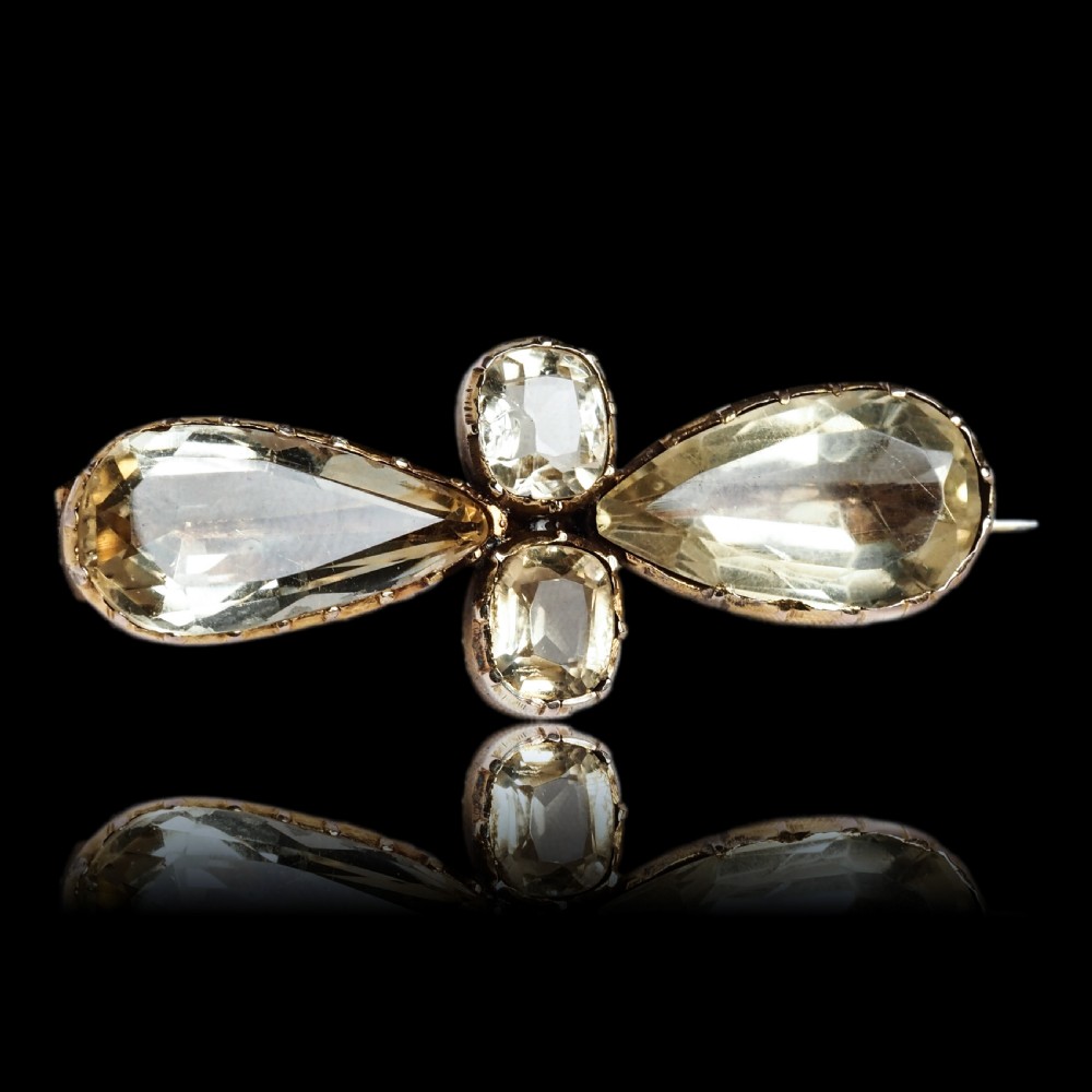 Antique Citrine Brooch 12K Gold Quatrefoil Style Design - 19th c.