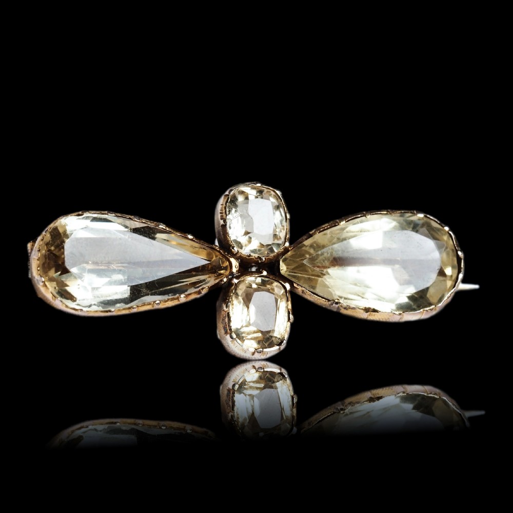 Antique Citrine Brooch 12K Gold Quatrefoil Style Design - 19th c. View X