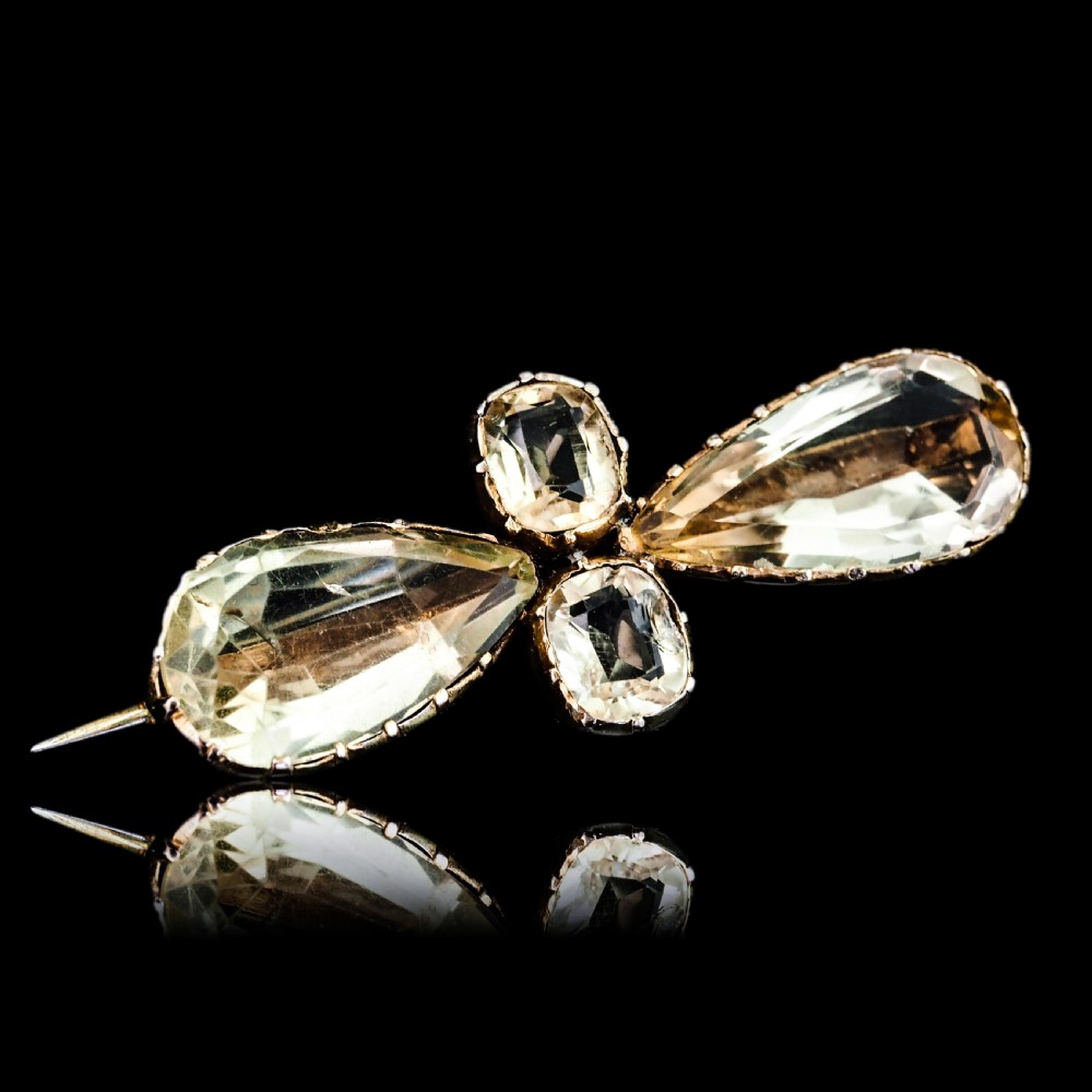Antique Citrine Brooch 12K Gold Quatrefoil Style Design - 19th c. View XI