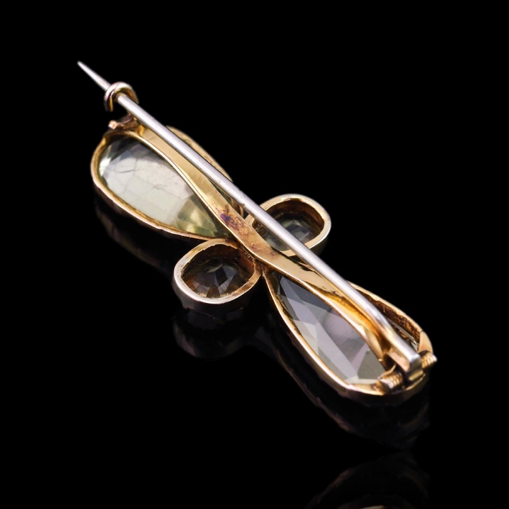 Antique Citrine Brooch 12K Gold Quatrefoil Style Design - 19th c. View XIV