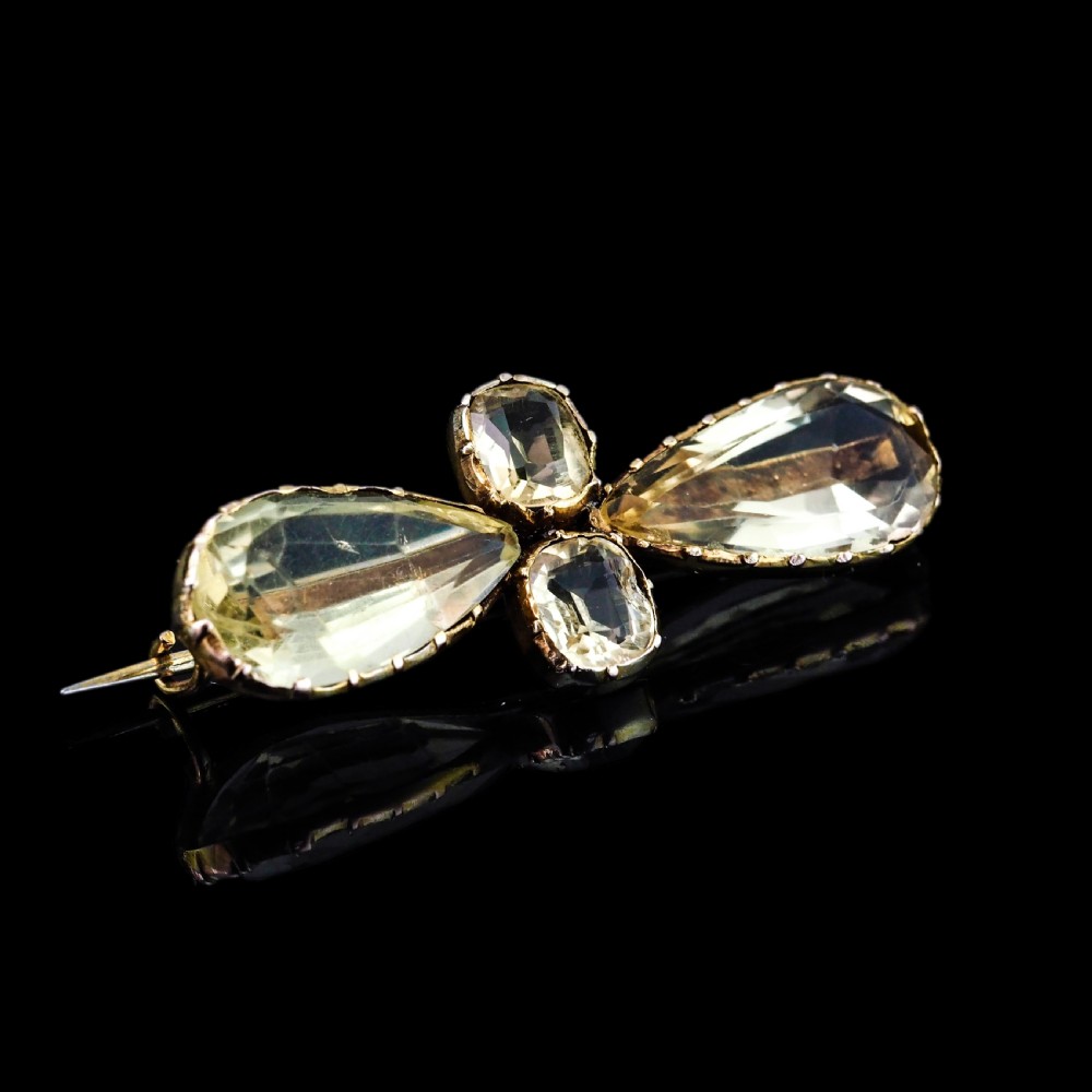 Antique Citrine Brooch 12K Gold Quatrefoil Style Design - 19th c. View XVI