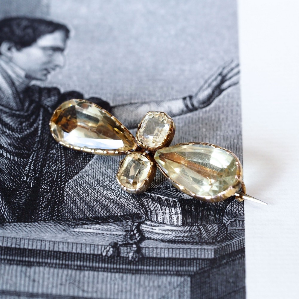 Antique Citrine Brooch 12K Gold Quatrefoil Style Design - 19th c. View XIX