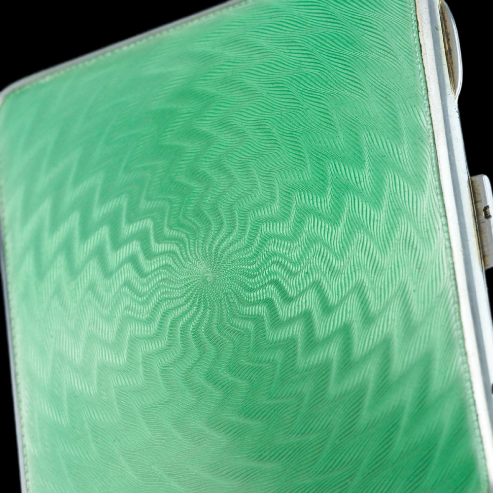 Sterling Silver Cigarette Case with Green Enamel Guilloche - William Neale & Son Ltd 1929 View VII