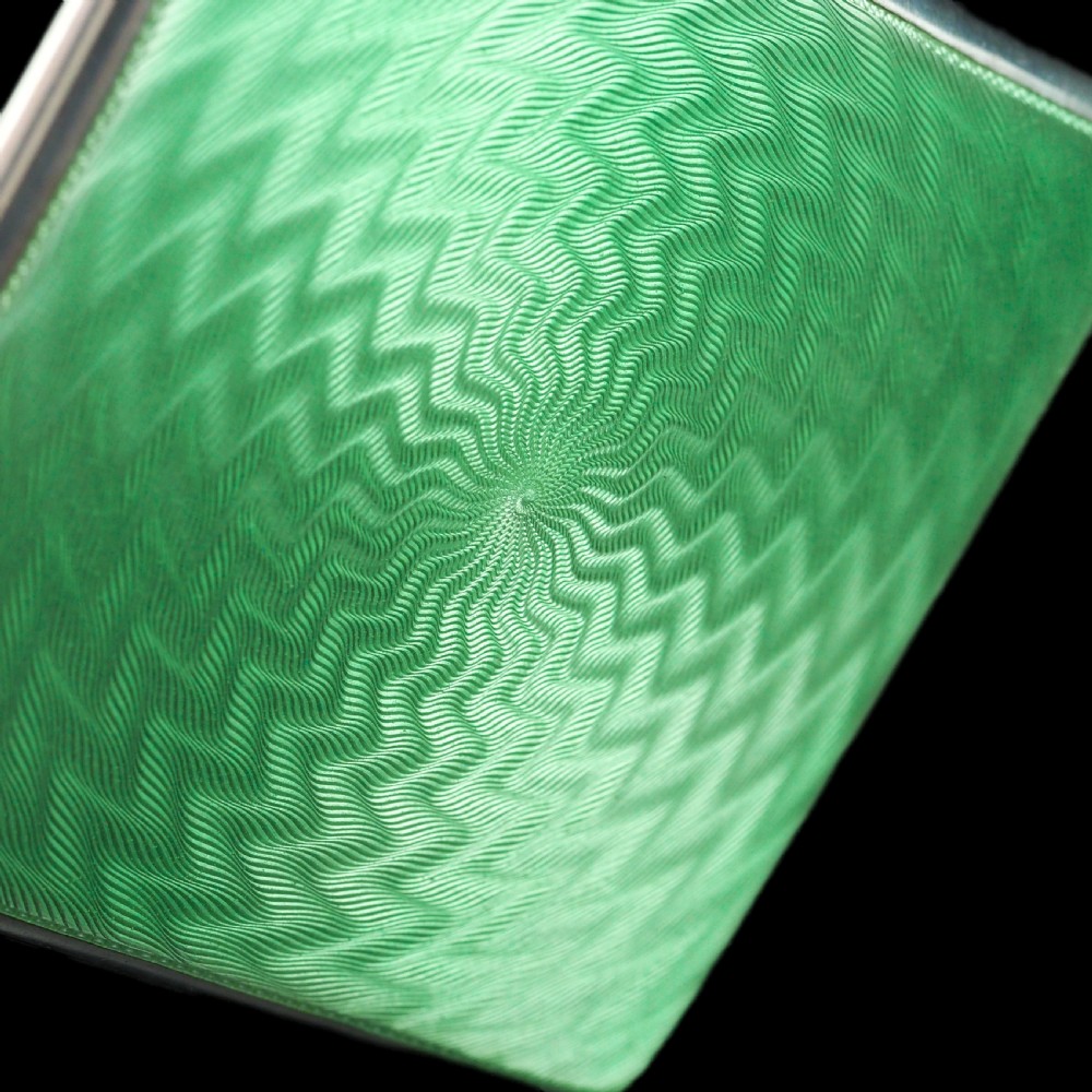 Sterling Silver Cigarette Case with Green Enamel Guilloche - William Neale & Son Ltd 1929 View VIII