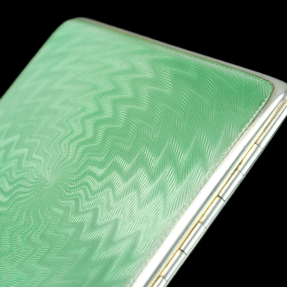 Sterling Silver Cigarette Case with Green Enamel Guilloche - William Neale & Son Ltd 1929 View IX